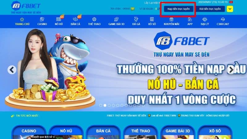 Các bước thực hiện nạp tiền F8bet